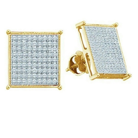 10k Gold Square Earrings 0.15cttw Diamond Mens Ear